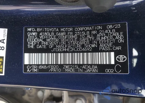 2024 Toyota Corolla Hybrid Le z USA, uszkodzony, nr VIN JTDBDMHE2RJ004692